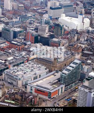 Une vue aérienne du centre de Manchester City, au nord-ouest de l'Angleterre, Royaume-Uni Banque D'Images