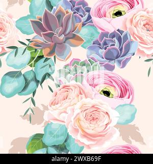 Fleurs sans couture et plantes succulentes Illustration de Vecteur