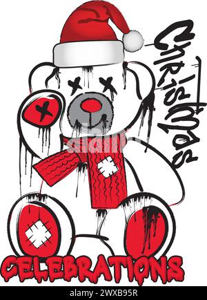 l'illustration d'ours en peluche dans le style graffiti présente une représentation ludique et espiègle du jouet d'enfance bien-aimé. Illustration de Vecteur