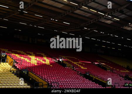 Watford, Royaume-Uni. 27 mars 2024. Vue générale de Vicarage Road avant le coup d'envoi du match du Watford FC vs Leeds United FC SKY BET EFL Championship à Vicarage Road, Watford, Angleterre, Royaume-Uni le 29 mars 2024 Credit : Every second Media/Alamy Live News Banque D'Images