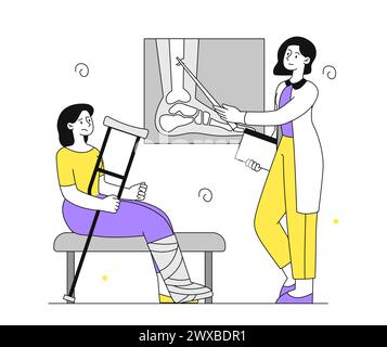 Femme avec vecteur de jambe cassé linéaire Illustration de Vecteur