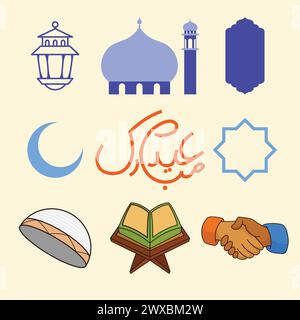 Eid al Fitr Mubarak illustration vectorielle Set icônes Eid Mubarak Islam Icon Set Pack vecteur Illustration de Vecteur