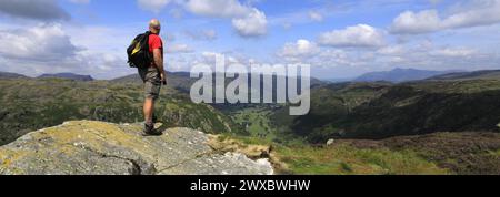 Walker sur le sommet de Eagle Crag Fell, Stonethwaite Valley, Allerdale, Lake District National Park, Cumbria, Angleterre, Royaume-Uni Eagle Crag est l'un des 21 Banque D'Images