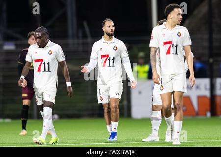 VELSEN, 29-03-2024, 711 Stadion. Football néerlandais, Keuken Kampioen Divisie, KKD, saison 2023/2024. Le joueur de Telstar Mohammed Tahiri réagit après avoir marqué le 2-1 lors du match Telstar - Jong Utrecht. Crédit : Pro Shots/Alamy Live News Banque D'Images