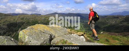 Walker sur le sommet de Eagle Crag Fell, Stonethwaite Valley, Allerdale, Lake District National Park, Cumbria, Angleterre, Royaume-Uni Eagle Crag est l'un des 21 Banque D'Images