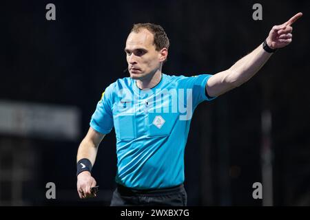 VELSEN, 29-03-2024, 711 Stadion. Football néerlandais, Keuken Kampioen Divisie, KKD, saison 2023/2024. Arbitre Wouter Wiersma pendant le match Telstar - Jong FC Utrecht. Crédit : Pro Shots/Alamy Live News Banque D'Images