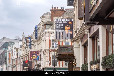 Les théâtres Gielgud, Apollo et Lyric à Shaftesbury Avenue, Theatreland, Londres. Sheridan Smith en vedette dans Opening Night dans le West End de Londres. Banque D'Images