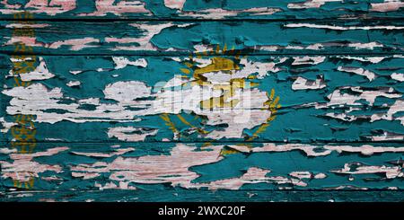 Drapeau du Kazakhstan peint sur une planche de bois grunge. Banque D'Images