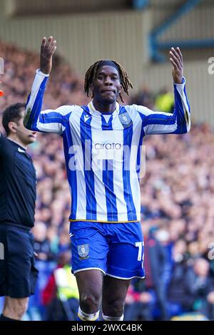 Sheffield, Royaume-Uni. 29 mars 2024. L'attaquant de Sheffield mercredi Ike Ugbo (12 ans) lors du Sheffield Wednesday FC vs Swansea City AFC SKY Bet EFL Championship match au Hillsborough Stadium, Sheffield, Angleterre, Royaume-Uni le 29 mars 2024 crédit : Every second Media/Alamy Live News Banque D'Images