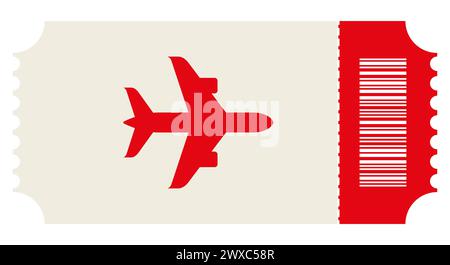 Billet d'avion avec perforation et code-barres. Billet d'entrée de compagnie aérienne. Illustration vectorielle plate isolée sur fond blanc. Illustration de Vecteur