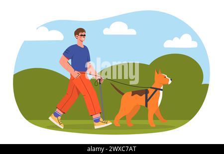 Homme aveugle avec vecteur de chien Illustration de Vecteur