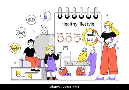 Vecteur linéaire de classe de mode de vie sain Illustration de Vecteur