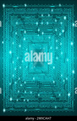 Fond technologique futuriste bleu dans le style cyberpunk. Numérique Conception de cartes postales, affiche, bannière. Illustration vectorielle Illustration de Vecteur