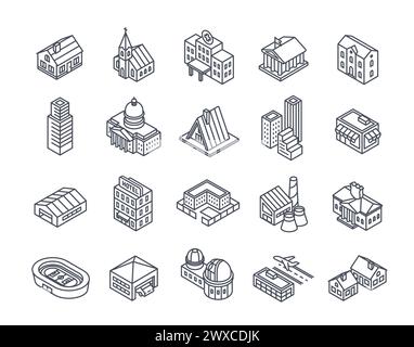 Ensemble vectoriel d'icônes linéaires de bâtiment Illustration de Vecteur