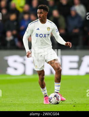 Watford, Royaume-Uni. 29 mars 2024. Jaidon Anthony de Leeds United en action lors du match du Watford FC vs Leeds United FC SKY BET EFL Championship à Vicarage Road, Watford, Angleterre, Royaume-Uni le 29 mars 2024 Credit : Every second Media/Alamy Live News Banque D'Images