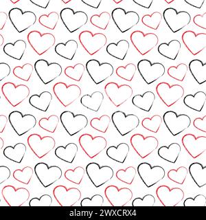 Craie de coeurs noirs et rouges de motif sans couture de coup de pinceau. Toile de fond ou fond d'écran concept de salutations. Idée de conception de fond de Saint-Valentin, Blanc et Noir. Éléments vectoriels pour cartes, affiches, bannière Illustration de Vecteur