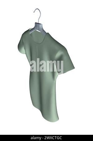 Modèle polygonal de robe de femme verte accrochée à un cintre isolé sur un fond blanc. Illustration vectorielle. 3D.. Vue isométrique. Illustration de Vecteur