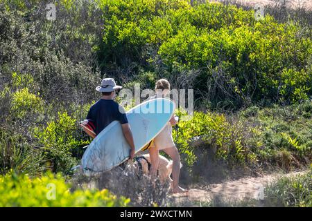 Les résidents de Sydney se dirigent vers la côte alors que les températures atteignent 29 degrés dans certaines parties de Sydney, les habitants sur la photo se dirigent vers Palm Beach sur les plages du nord de Sydney, samedi 30 mars 2024, Australie. Crédit Martin Berry Alamy Live news. Banque D'Images