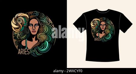 Design de T-shirt graphique avec signe du zodiaque Bélier. Illustration de Vecteur
