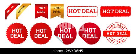 timbre hot deal et panneau autocollant d'étiquette de ruban pour la vente de marketing de promotion spéciale Illustration de Vecteur