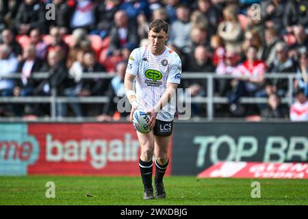 Alex Smith des Wigan Warriors lors de l'échauffement avant le match de la Betfred Super League Round 6 St Helens vs Wigan Warriors au Totally Wicked Stadium, St Helens, Royaume-Uni, le 29 mars 2024 (photo de Craig Thomas/News images) Banque D'Images