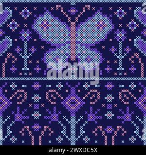 Modèle sans couture avec des papillons, des coeurs et des fleurs. Illustration de Vecteur