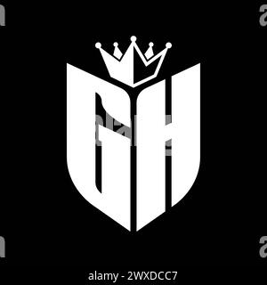 Monogramme lettre GH avec forme de bouclier avec modèle de conception de couleur noir et blanc couronne Banque D'Images