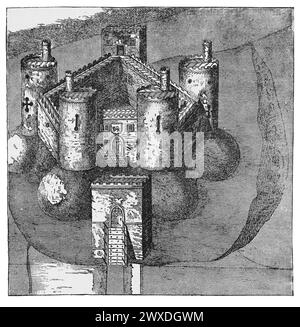 Château de Holt, Denbighshire, pays de Galles tel qu'il apparaissait en 1610. Du nord du pays de Galles de Pennant. Illustration en noir et blanc de « notre propre pays » publiée par Cassell, Petter, Galpin & Co. Fin du XIXe siècle. Banque D'Images