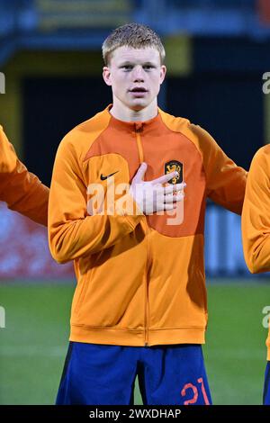 Veendam, pays-Bas. 26 mars 2024. Kees Smit (21 ans), des pays-Bas, photographié lors d'un match de football opposant les équipes nationales de Belgique et des pays-Bas de moins de 19 ans le jour 3 dans le groupe 2 de la manche élite des moins de 19 ans de l'UEFA, jeudi 26 mars 2024 à Veendam, pays-Bas . Crédit : Sportpix/Alamy Live News Banque D'Images