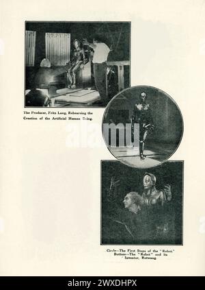 Réalisateur FRITZ LANG scène de réalisation avec RUDOLF KLEIN-ROGGE dans le rôle de l'inventeur et BRIGITTE HELM dans le rôle du robot sur LA page de la sortie originale programme britannique pour METROPOLIS 1927 réalisateur FRITZ LANG roman et scénario Thea von Harbou Universum film (UFA) Banque D'Images