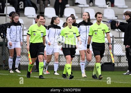 Oostakker, Belgique. 30 mars 2024. Les remboursements photographiés avant un match de football féminin entre KAA Gent et OH Leuven le 2ème jour de PO1 dans la saison 2023-2024 de la Super League belge Lotto Womens, le samedi 24 mars 2024 à Oostakker, BELGIQUE . Crédit : Sportpix/Alamy Live News Banque D'Images