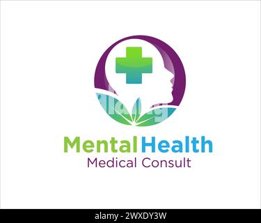 conception de logo de santé mentale avec logo de santé croisée Illustration de Vecteur