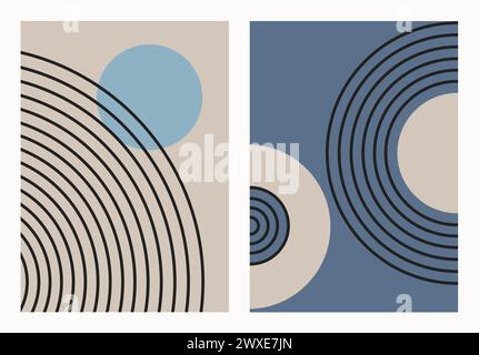 Formes géométriques abstraites zen. Moderne boho minimaliste compris Figures et lignes simples dans les couleurs bleu pastel et beige. Illustration de Vecteur