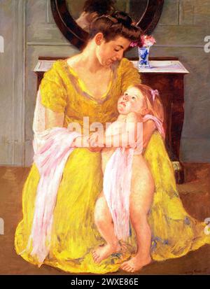 Mère et enfant avec une écharpe rose peinture en haute résolution par Mary Cassatt. Original du MET Museum. Banque D'Images