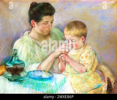 Mère nourrissant enfant dessin en haute résolution par Mary Cassatt. Original du MET Museum. Banque D'Images