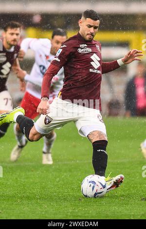 Turin, Italie. 30 mars 2024. Antonio Sanabria de Turin marque lors du match de Serie A entre Torino et Monza au Stadio Olimpico Grande Torino à Turin, dans le nord-ouest de l'Italie - samedi 30 mars 2024. Sport - Soccer . (Photo Alberto Gandolfo/LaPresse) crédit : LaPresse/Alamy Live News Banque D'Images