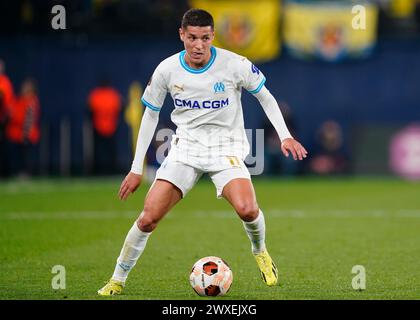 Villarreal, Espagne. 14 mars 2024. Amine Harit de l'Olympique Marseille lors du match de l'UEFA Europa League, Round of 16, deuxième manche, entre Villarreal CF et Olimpique Marseille a joué au stade la Ceramica le 14 mars 2024 à Villarreal, Espagne. (Photo de Sergio Ruiz/PRESSINPHOTO) crédit : AGENCE SPORTIVE PRESSINPHOTO/Alamy Live News Banque D'Images