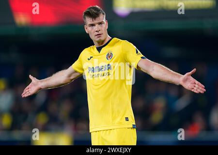 Villarreal, Espagne. 14 mars 2024. Alexander Sorloth de Villarreal CF lors du match de l'UEFA Europa League, Round of 16, deuxième manche, entre Villarreal CF et Olimpique Marseille a joué au stade la Ceramica le 14 mars 2024 à Villarreal, Espagne. (Photo de Sergio Ruiz/PRESSINPHOTO) crédit : AGENCE SPORTIVE PRESSINPHOTO/Alamy Live News Banque D'Images