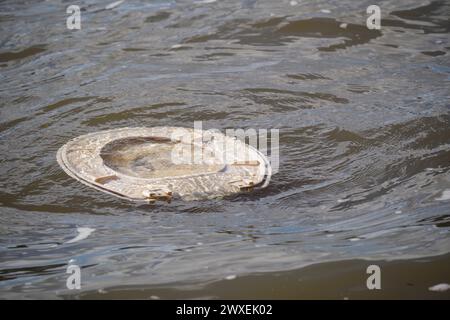 Siège de toilette flottant dans la Tamise - des niveaux élevés d'E. coli provenant des eaux usées brutes ont été trouvés dans la rivière où les universités font la course de bateaux chaque année Banque D'Images