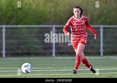 Aalter, Belgique. 30 mars 2024. Constance Brackman (20 ans) de Standard photographiée lors d'un match de football féminin entre le Club Brugge Dames YLA et Standard Femina de Liege le 2ème jour de match en play-off 1 de la saison 2023 - 2024 de la Super League belge du Lotto Womens, le samedi 30 mars 2024 à Aalter, BELGIQUE . Crédit : Sportpix/Alamy Live News Banque D'Images