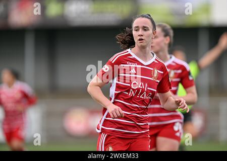 Aalter, Belgique. 30 mars 2024. Loredana Humartus (3) de Standard photographié lors d'un match de football féminin entre le Club Brugge Dames YLA et Standard Femina de Liège le 2ème jour de match en play-off 1 de la saison 2023 - 2024 de la Super League belge des femmes du Lotto, le samedi 30 mars 2024 à Aalter, BELGIQUE . Crédit : Sportpix/Alamy Live News Banque D'Images