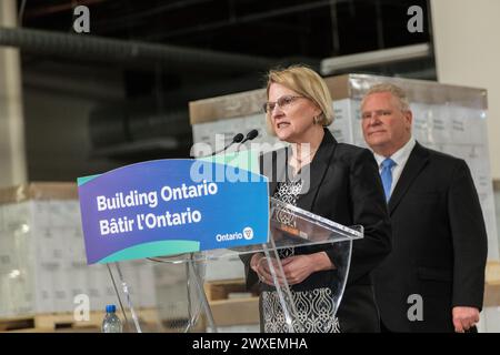 La vice-première ministre de l’Ontario Sylvia Jones s’adressant aux médias lors d’une conférence de presse Banque D'Images