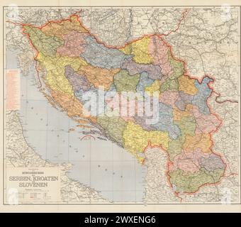 1918 carte du Royaume des Serbes, Croates et Slovènes (à partir de 1929 le Royaume de Yougoslavie), divisé en comtés. Banque D'Images