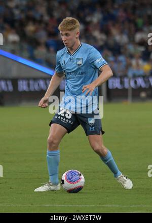 Paddington, Australie. 30 mars 2024. Jaiden Kai Kucharski du Sydney FC vu en action lors du match de la 22e ronde de la saison UTE d'Isuzu entre le Sydney FC et les Central Coast Mariners au stade Allianz. Score final ; Sydney FC 2 : 0 Central Coast Mariners. (Photo Luis Veniegra/SOPA images/SIPA USA) crédit : SIPA USA/Alamy Live News Banque D'Images