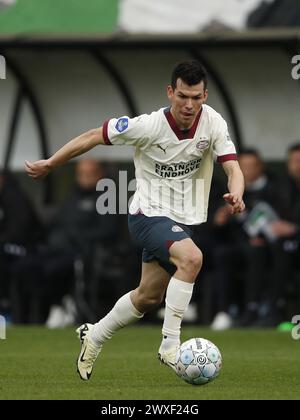 Deventer, pays-Bas. 30 mars 2024. NIJMEGEN - Hirving Lozano du PSV Eindhoven lors du match néerlandais Eredivisie entre NEC et PSV à de Goffert le 30 mars 2024 à Nimègue, pays-Bas. ANP BART STOUTJESDIJK Banque D'Images