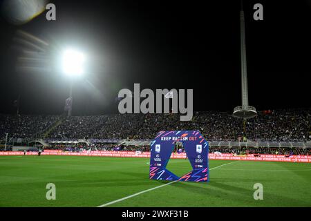 Florence, Italie. 30 mars 2024. Campagne contre le racisme lors du match de Serie a Tim entre la Fiorentina et Milan - Serie A TIM au stade Artemio franchi - Sport, Football - Florence, Italie - dimanche 30 mars 2024 (photo Massimo Paolone/LaPresse) crédit : LaPresse/Alamy Live News Banque D'Images