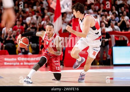 Reggio Emilia, Italie. 30 mars 2024. Shabazz Napier (Olimpia Milano) pendant UNAHOTELS Reggio Emilia vs EA7 Emporio Armani Milano, Italian Basketball Serie A match à Reggio Emilia, Italie, mars 30 2024 crédit : Independent photo Agency/Alamy Live News Banque D'Images