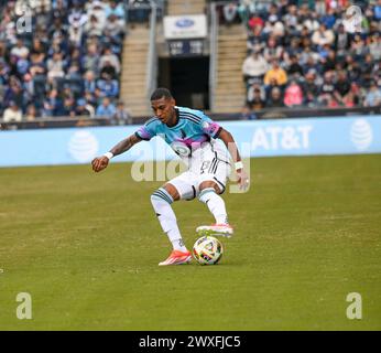 Chester, Pennsylvanie, États-Unis. 30 mars 2024. 30 mars 2024, Chester PA, États-Unis : JOSEPH ROSALES (8), joueur du Minnesota United FC, en action contre le Philadelphia Union au Subaru Park à Chester PA image crédit : © Ricky Fitchett via ZUMA Wire (image crédit : © Ricky Fitchett/ZUMA Press Wire) USAGE ÉDITORIAL SEULEMENT! Non destiné à UN USAGE commercial ! Banque D'Images