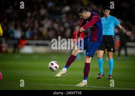 Barcelone, Espagne. 30 mars 2024. Robert Lewandowski (FC Barcelone) lors d'un match de la Liga EA Sports entre le FC Barcelone et l'UD Las Palmas à l'Estadi Olímpic Lluis Companys, à Barcelone, en Espagne, le 30 mars 2024. Photo de Felipe Mondino/Sipa USA crédit : Sipa USA/Alamy Live News Banque D'Images