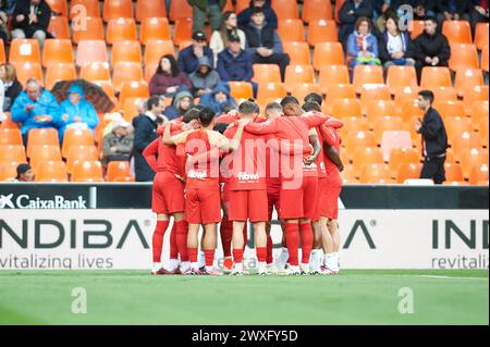 Valencia, Espagne. 30 mars 2024. L'équipe RCD Mallorca en action lors de la Liga EA Sport saison régulière Round 30 le 29 mars 2024 au stade Mestalla (Valence, la Liga EA Sport saison régulière Round 30 le 29 mars 2024). 30/3/24 Note finale : Valencia CF 0 : 0 RCD Mallorca Allemand Vidal Ponce (photo par German Vidal/Sipa USA) crédit : Sipa USA/Alamy Live News Banque D'Images